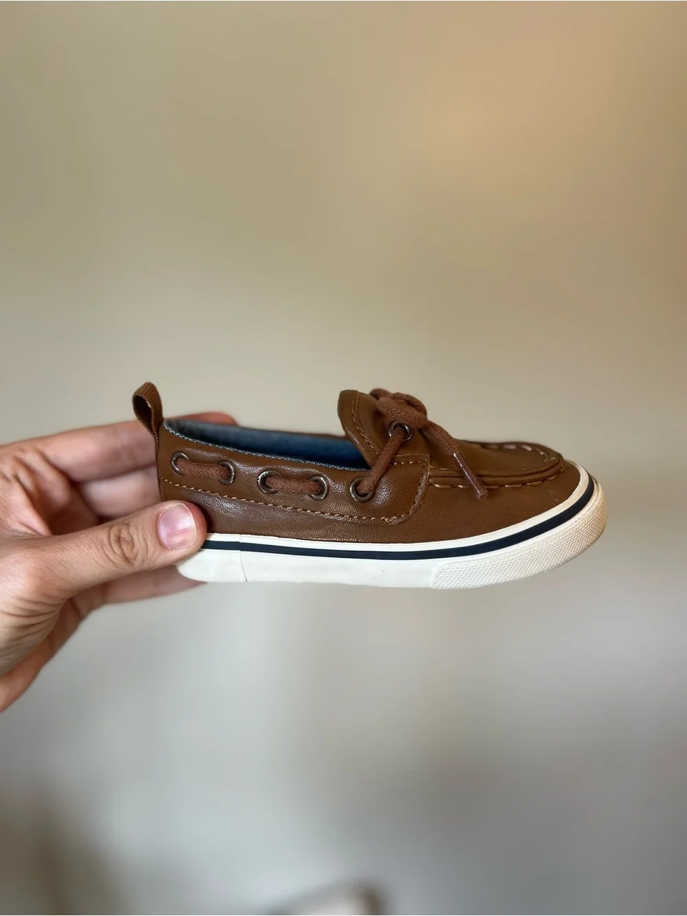 Old Navy Toddler Boy Brown Leather Boat Shoes - Classic Slip-On Style Size 5
